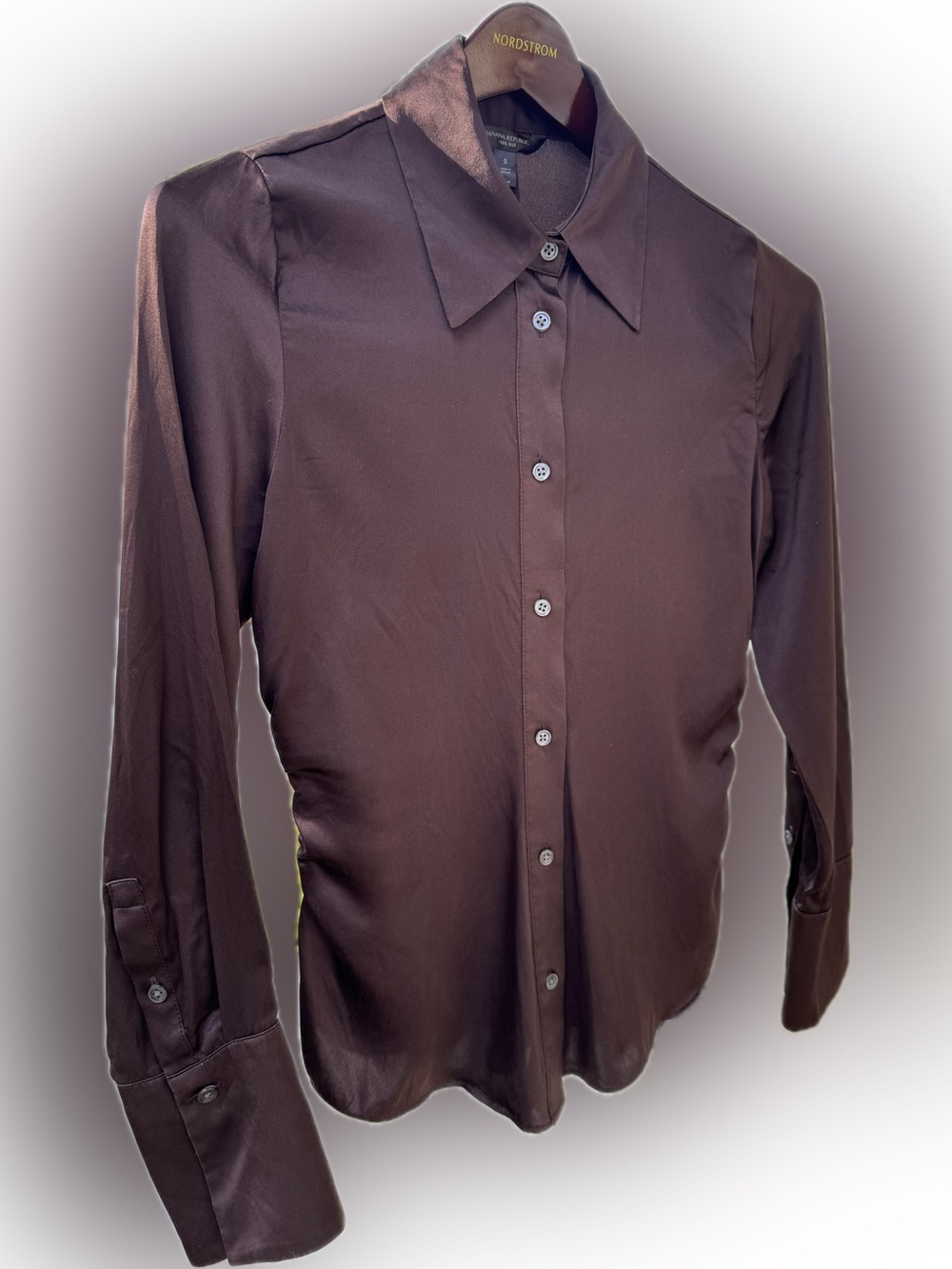 BANANA REPUBLIC ENCHANT 100% SILK WASHABLE LONG SLEEVE BLOUSE BROWN S 444663